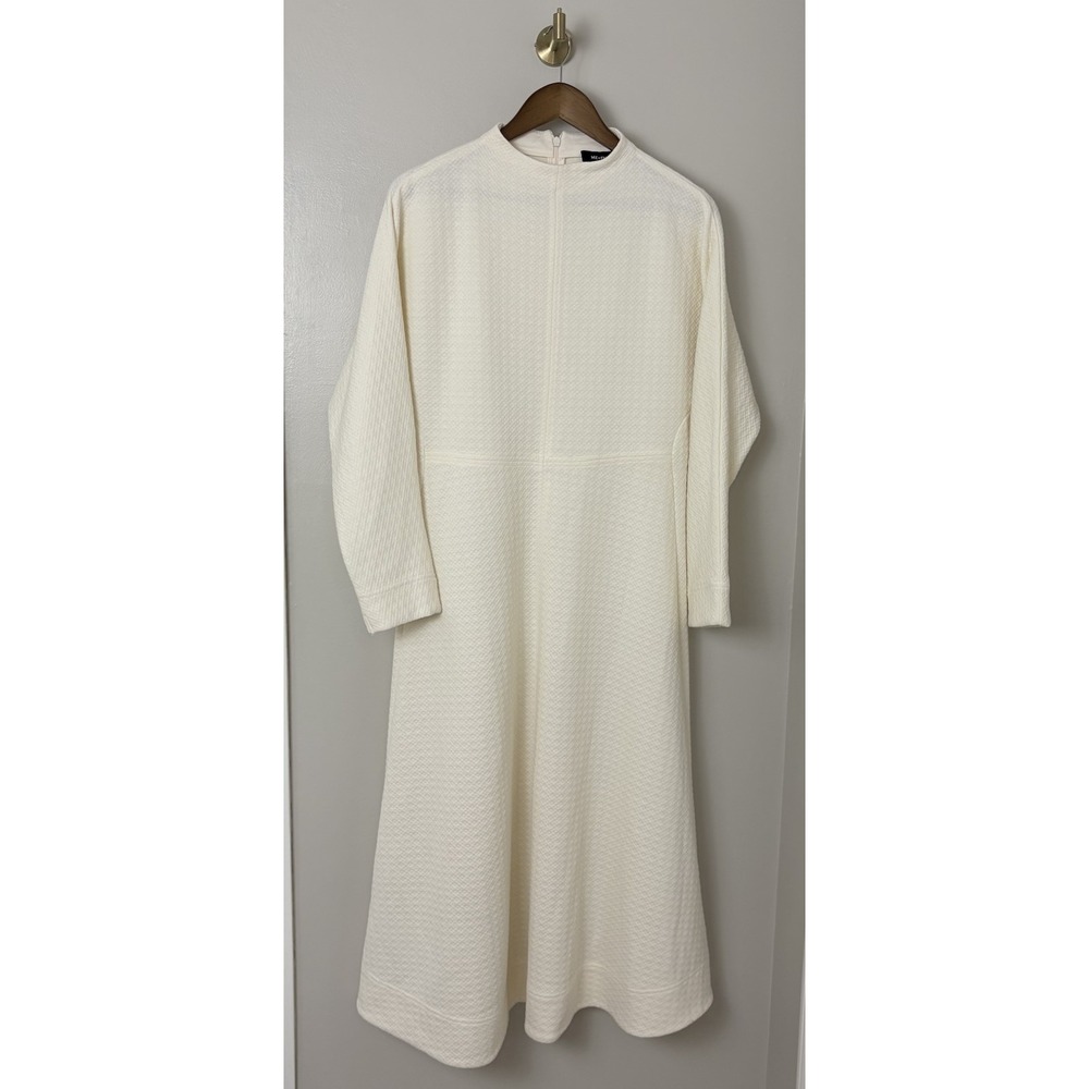ME+EM Sweater Dress Womens 12 White Midi Mock Neck Jacquard Knit Fit & Flare Zip